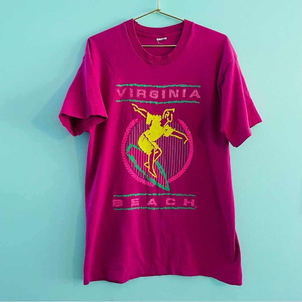 Vintage 90s Virginia Beach shirt Surfing dayglo neon 90s single stitch Large